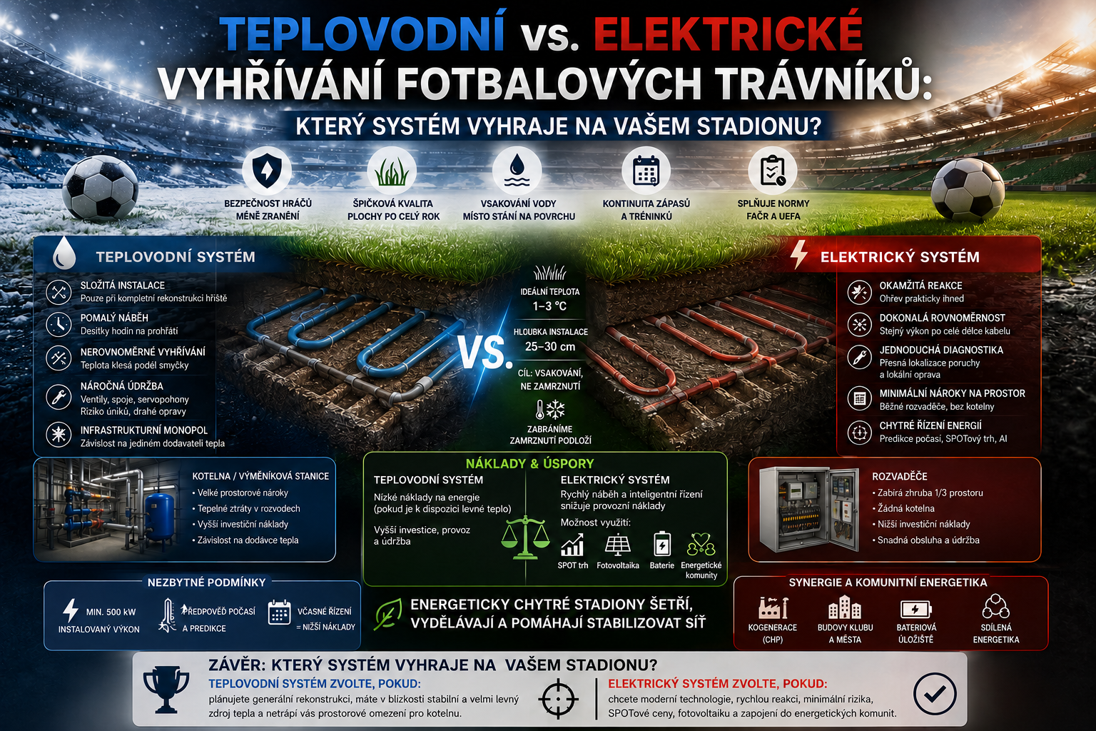 Image: Teplovodní vs. elektrické vyhřívání fotbalových trávníků